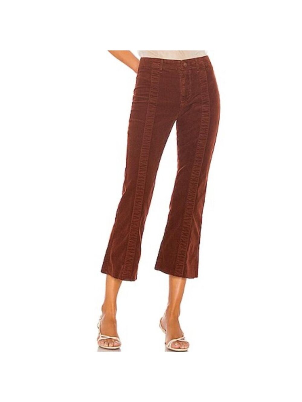 AG Jeans Paneled Quinne Crop High Rise Pleated Cropped Kick Flare Rich Crimson B